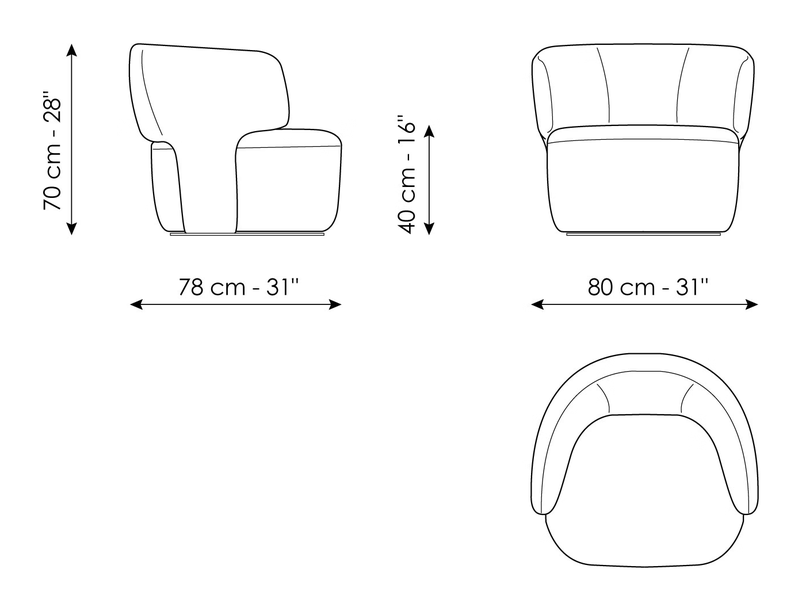 Doge Armchair by Bonaldo, size drawing: Doge - covered base