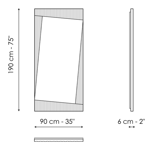 Musa Mirror by Bonaldo, size drawing: Musa 90 x H 190