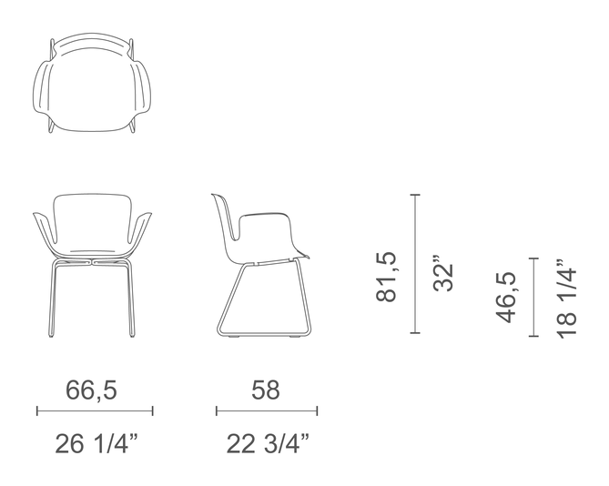 Juli Soft Chair by Cappellini, size drawing: JUS7