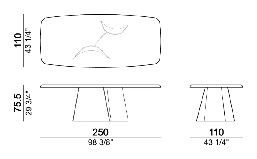 Avalon Dining Table by Arketipo, size drawing 2