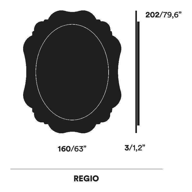 Regio Mirror by Opinion Ciatti, size drawing: REGIO