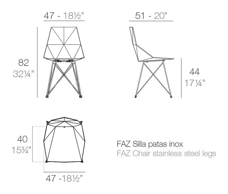 Faz Chair Steel Base by Vondom, size drawing