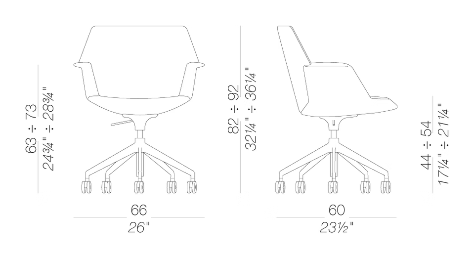 Uno S231 Chair by LaPalma, size drawing