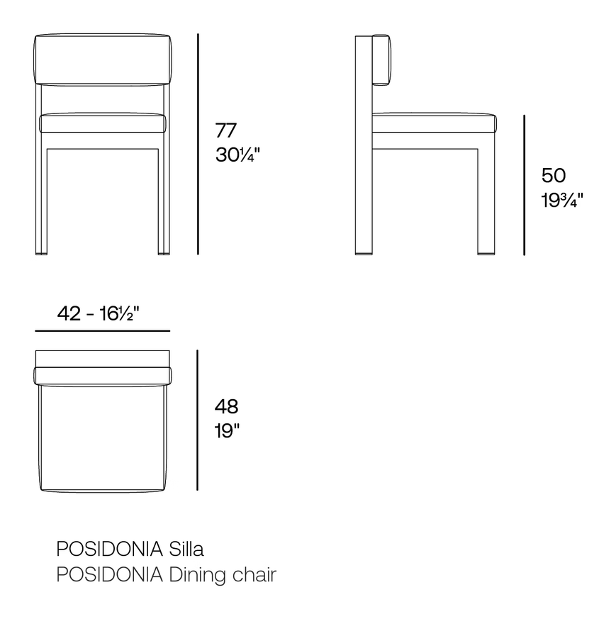 Posidonia Chair by Vondom, size drawing