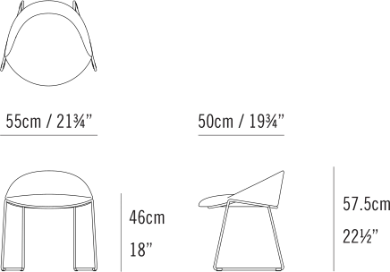 Circa Stool & Side Chair by Bensen, size drawing: Circa Side Chair