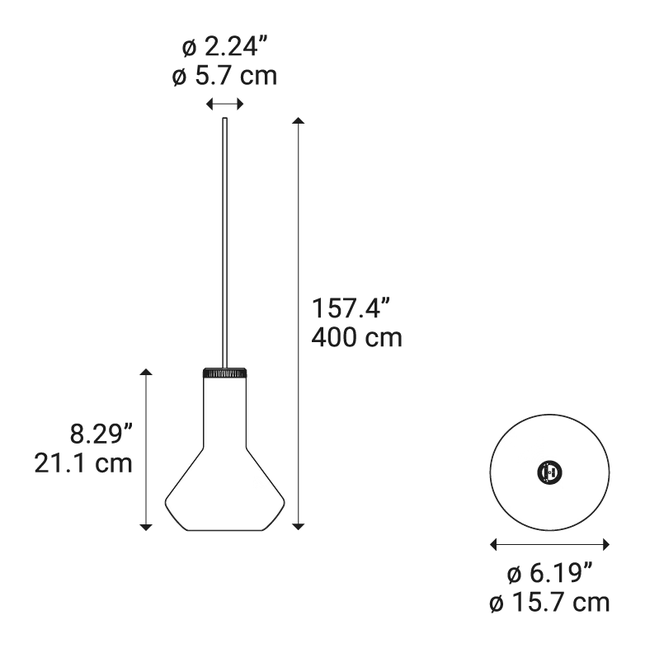 Flask Pendant Lamp by Lodes, size drawing: Flask A