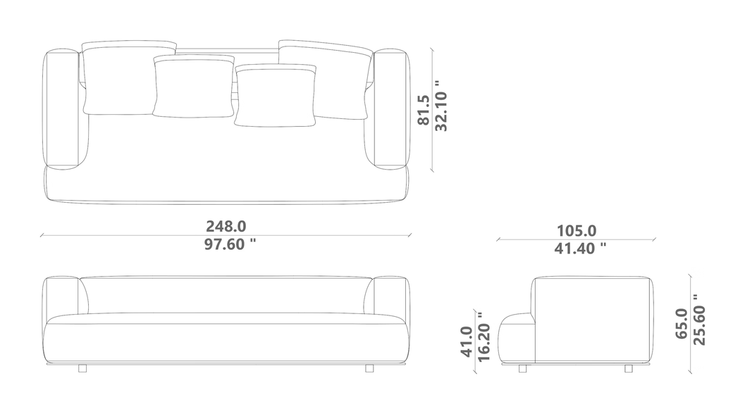 Paco Sofa 240 by Talenti, size drawing