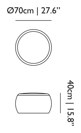 Pooof Ottoman by Moooi, size drawing: 70