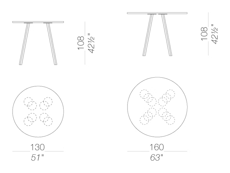 Ori Round High Table by LaPalma, size drawing