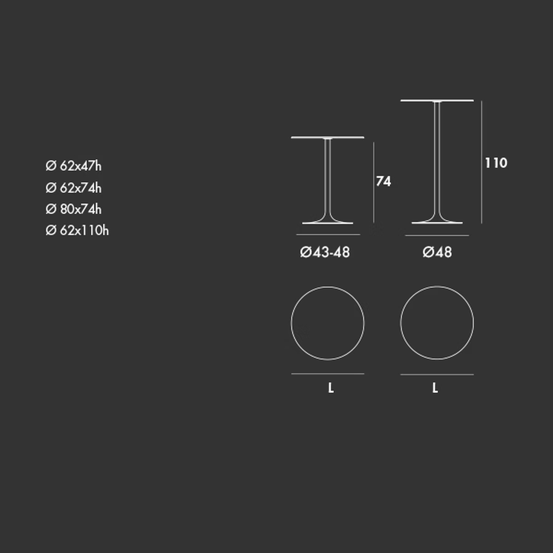 Flûte Bar Table by Sovet, size drawing: Round