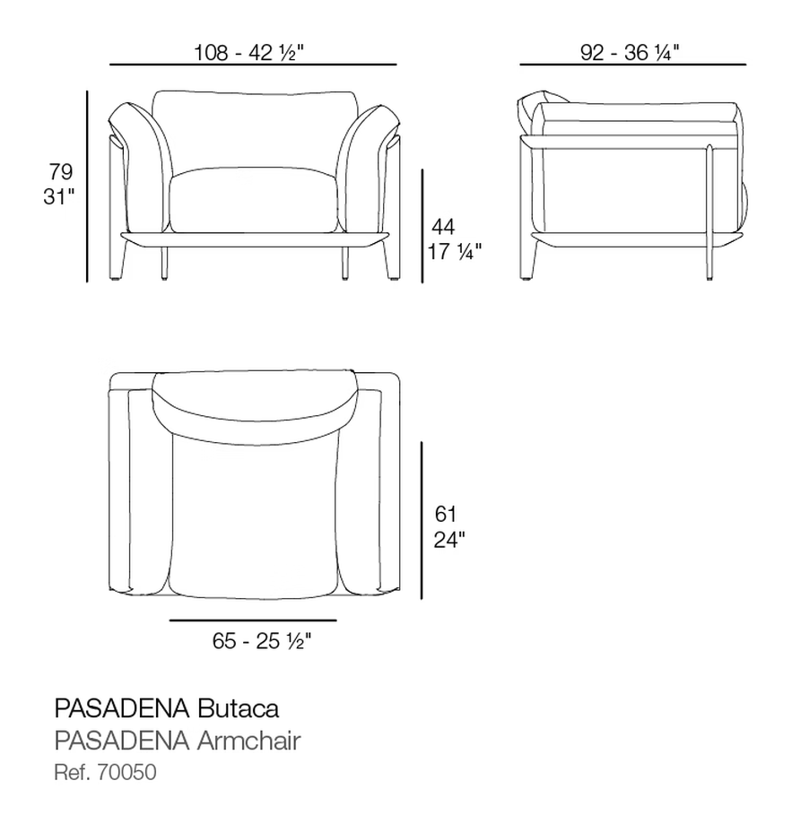 Pasadena Lounge Chair by Vondom, size drawing