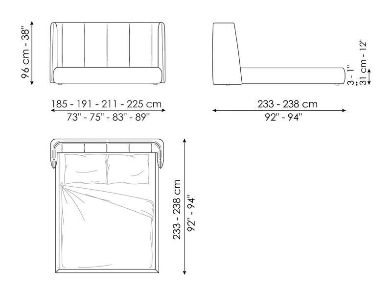Basket Double Bed by Bonaldo, size drawing: Basket plus