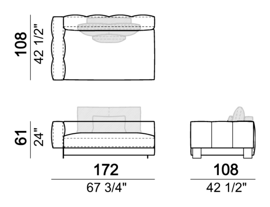 Milky Way Sofa by Arketipo, size drawing: Right or left unit