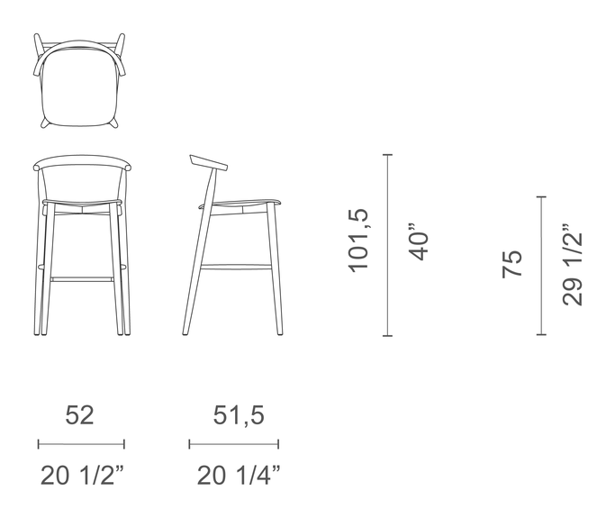 Newood Light Stool by Cappellini, size drawing: NWL_12