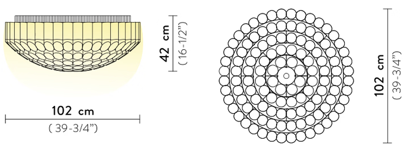 Odeon Ceiling Lamp by Slamp, size drawing: Odeon Ceiling 100