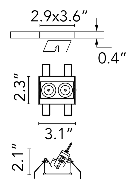 Light Shadow No Trim Downlight by Flos, size drawing: Light Shadow Adjustable No Trim 2 Spots