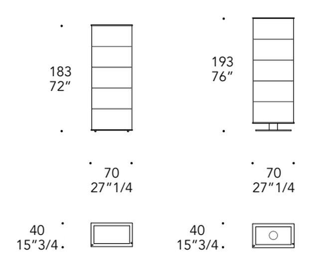 Onis Rectangular Display Cabinet by Reflex, size drawing