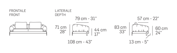 Crumble Sofa by Nicoline, size drawing: Front and side views