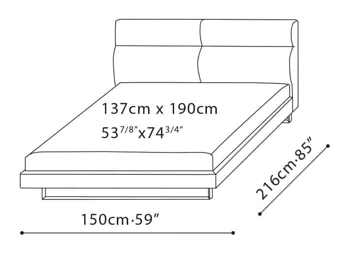 Amor Bed by Camerich, size drawing: C03J0310 Full