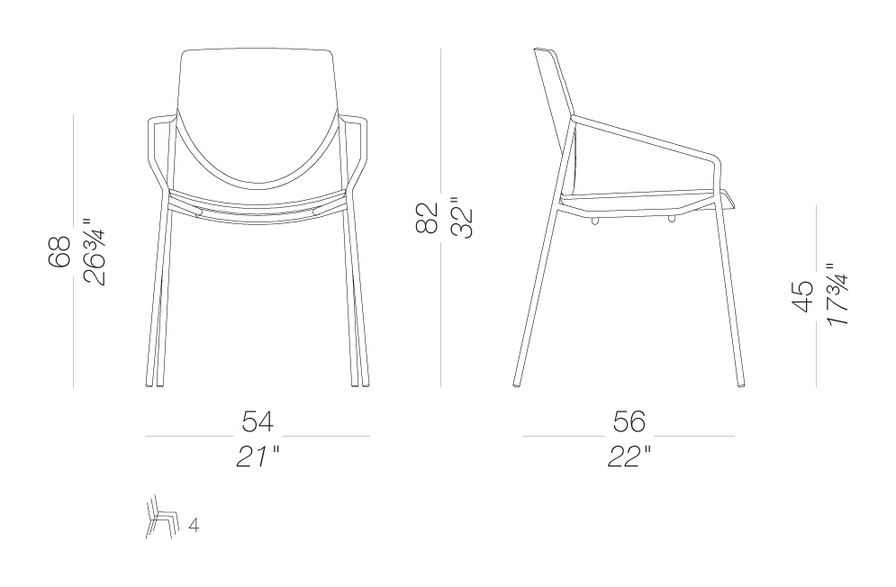 Kai S38P Chair by LaPalma, size drawing