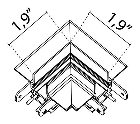 The Tracking Magnet Recessed Track by Flos, size drawing: The Tracking Magnet Recessed Profile 90º Mechanical Corner