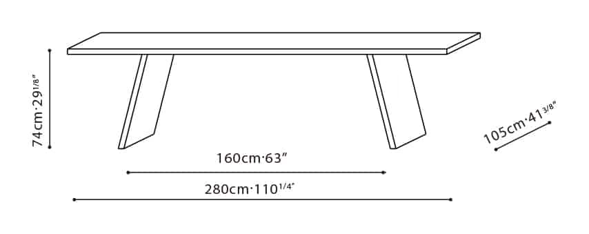 Pi Dining Table by Camerich, size drawing
