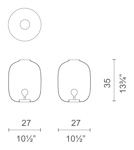Arya Lamp by Cappellini, size drawing: PO_2002B
