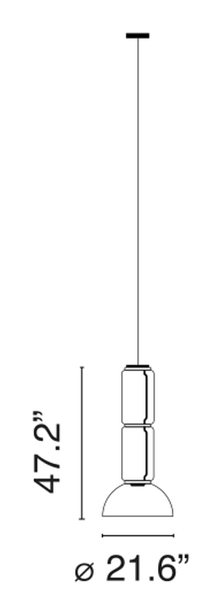 Noctambule Suspension Pendant Lamp by Flos, size drawing: Noctambule Suspension 2 Low Cylinder Bowl