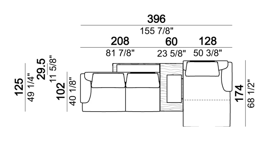 That's Life Sofa by Arketipo, size drawing: Composition D