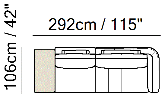Habita Sectional by Natuzzi Italia: Leather or fabric modular sofa, outline drawing with sizes
