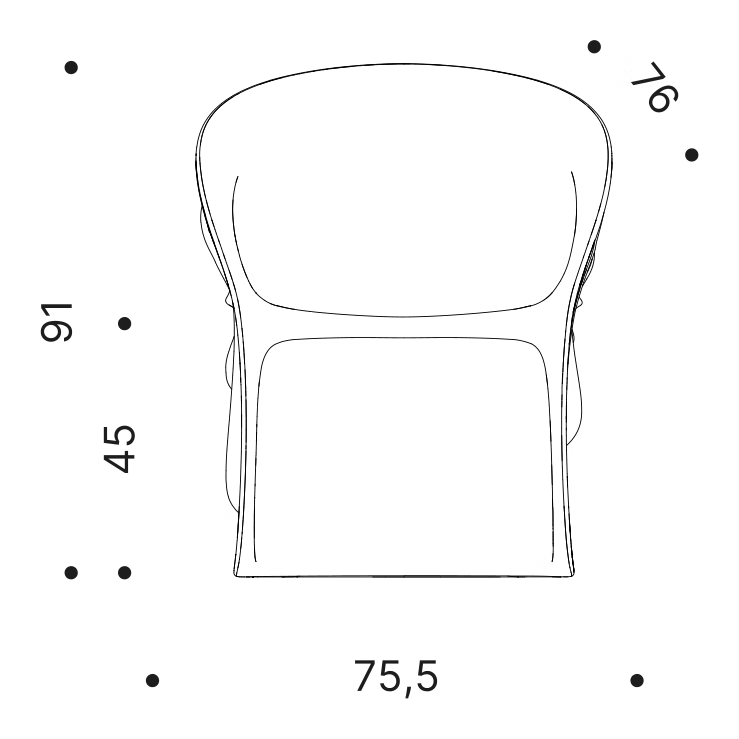 Modesty Veiled Armchair by Driade, size drawing