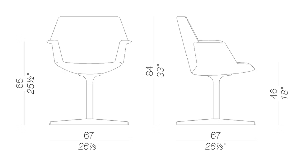 Uno S233 Chair by LaPalma, size drawing