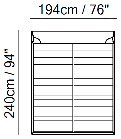Diamante Bed by Natuzzi Italia: Bed with split mesh 180X200, outline drawing with sizes