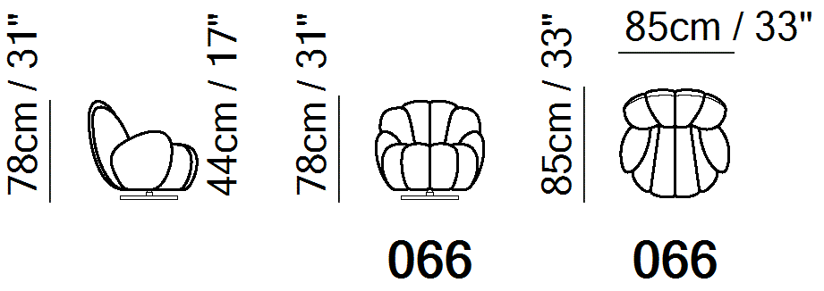 Seashell Swivel Armchair by Natuzzi Italia, size drawing