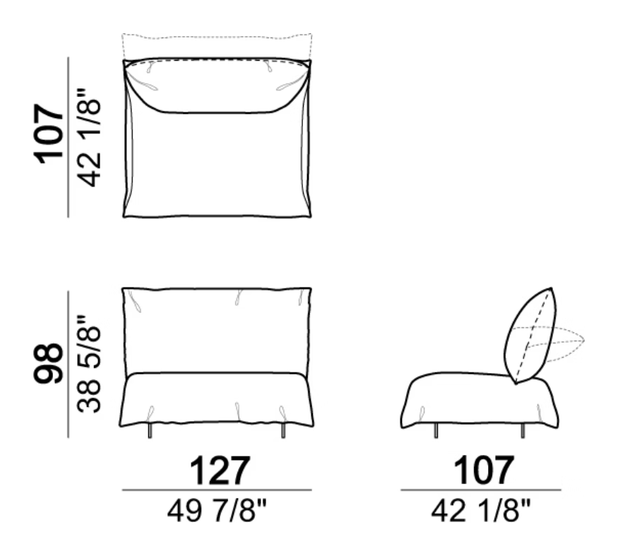 Bodyguard Sofa by Arketipo, size drawing: Central unit