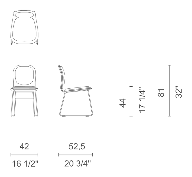 Hi Pad Chair by Cappellini, size drawing