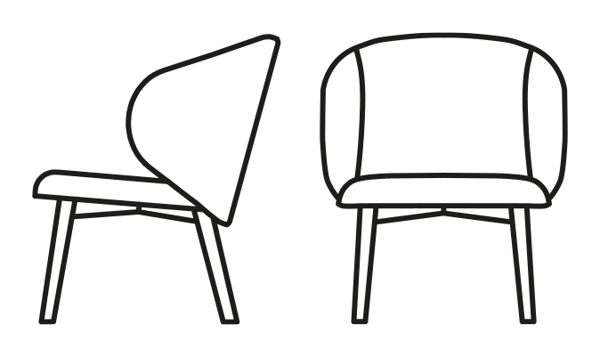 Tuka Armchair, Lounge, Wooden Legs by Connubia, size drawing