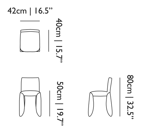 Monster Dining Chair by Moooi, size drawing: Naked No Arms