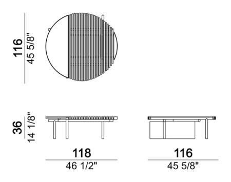 Talamone Coffee Table by Arketipo, size drawing: Coffee Table