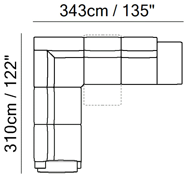 Iago Sectional by Natuzzi Italia: Modular sofa with adjustable headrests, outline drawing with sizes