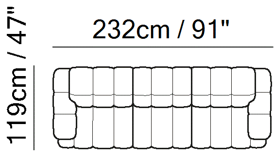 Dwell Sectional by Natuzzi Italia: Modular sofa with adjustable headrests, outline drawing with sizes