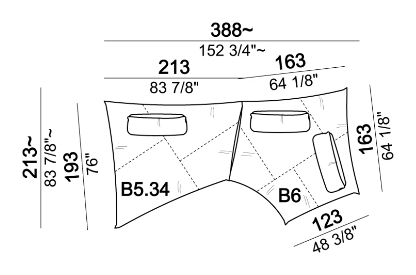 Night Fever Sofa by Arketipo, size drawing: Composition I