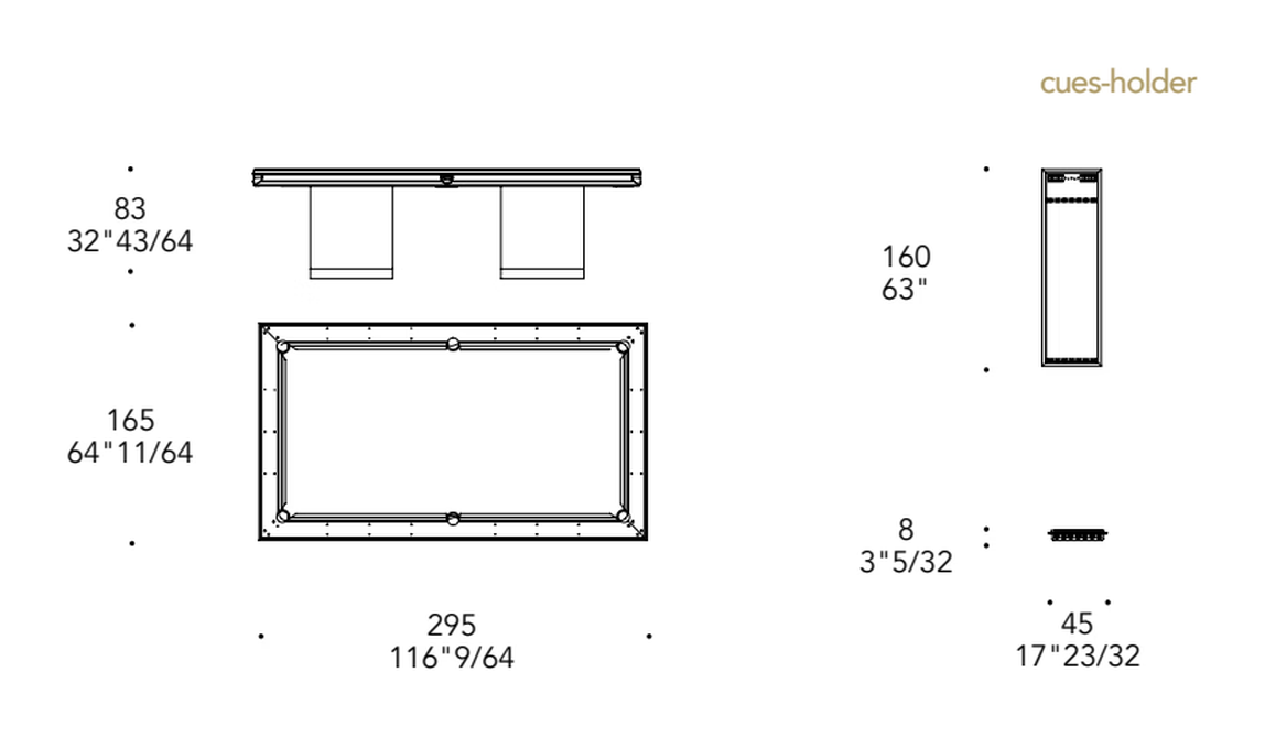 Tau Biliardo Pool Table by Reflex, size drawing