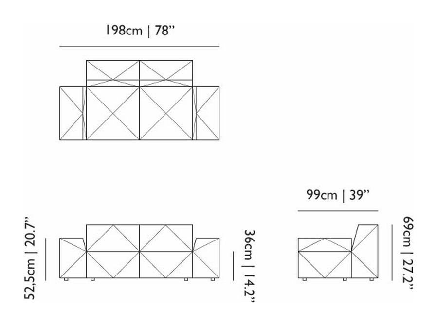 BFF Sofa by Moooi, size drawing: Double Element DE01