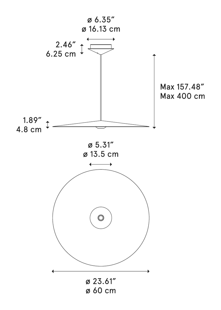 U.F.O. Pendant Lamp by Lodes, size drawing: U.F.O. 60