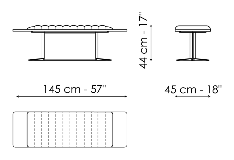 Nelson Double Bed by Bonaldo, size drawing: Nelson bench