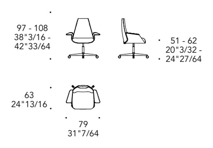 Minerva Office Low Chair by Reflex, size drawing