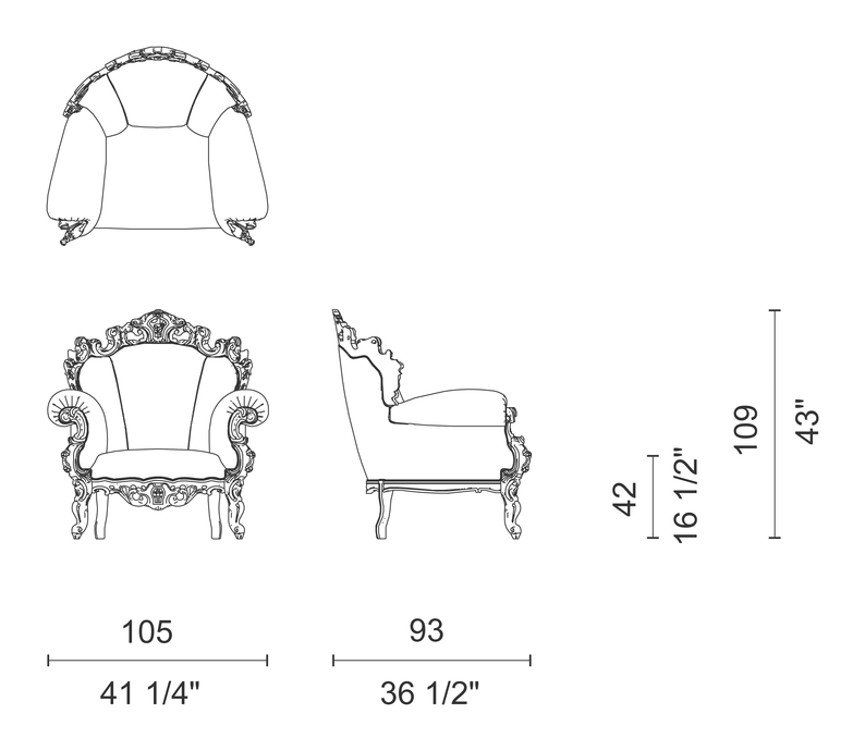 Proust Armchair by Cappellini, size drawing: PR_1