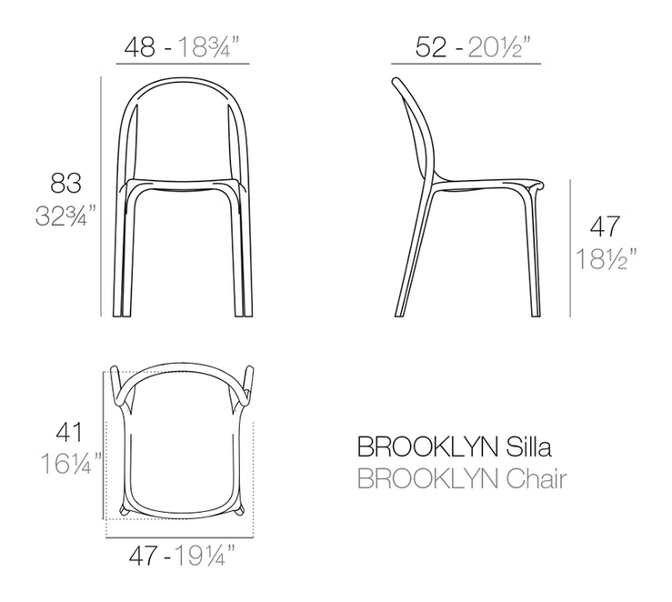 Brooklyn Chair by Vondom, size drawing
