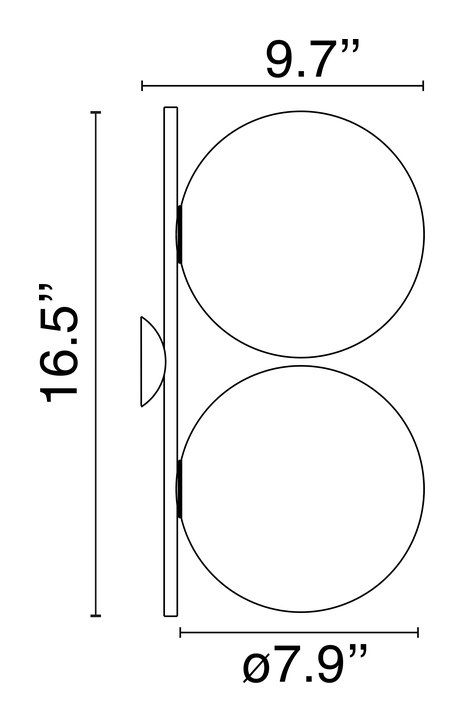 IC Lights Wall/Ceiling Lamp by Flos, size drawing: IC Lights C/W1 Double